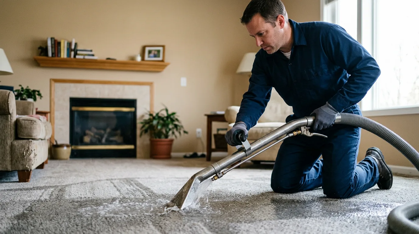 Water damage restoration technician working near Mapleville, RI